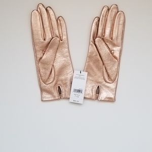 Rose gold leather and silk lined gloves, size 7.5 or 7
